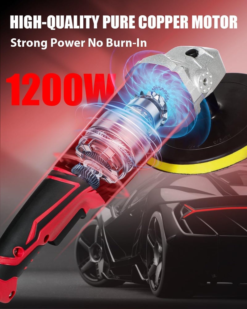 AVID POWER Car Buffer Polisher, 1200W 7 Inch/6 Inch Rotary Buffer Waxer, 6 Variable Speed 1600-3500 RPM, Detachable Handle & Side Handle for Car Detailing, Boat Sanding, Polishing and Waxing - Image 2